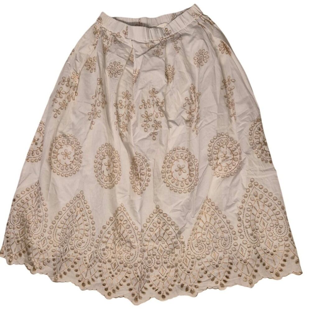 Nana Italian Heart Cotton Eyelet Embroidered Knee-Length Skirt - White